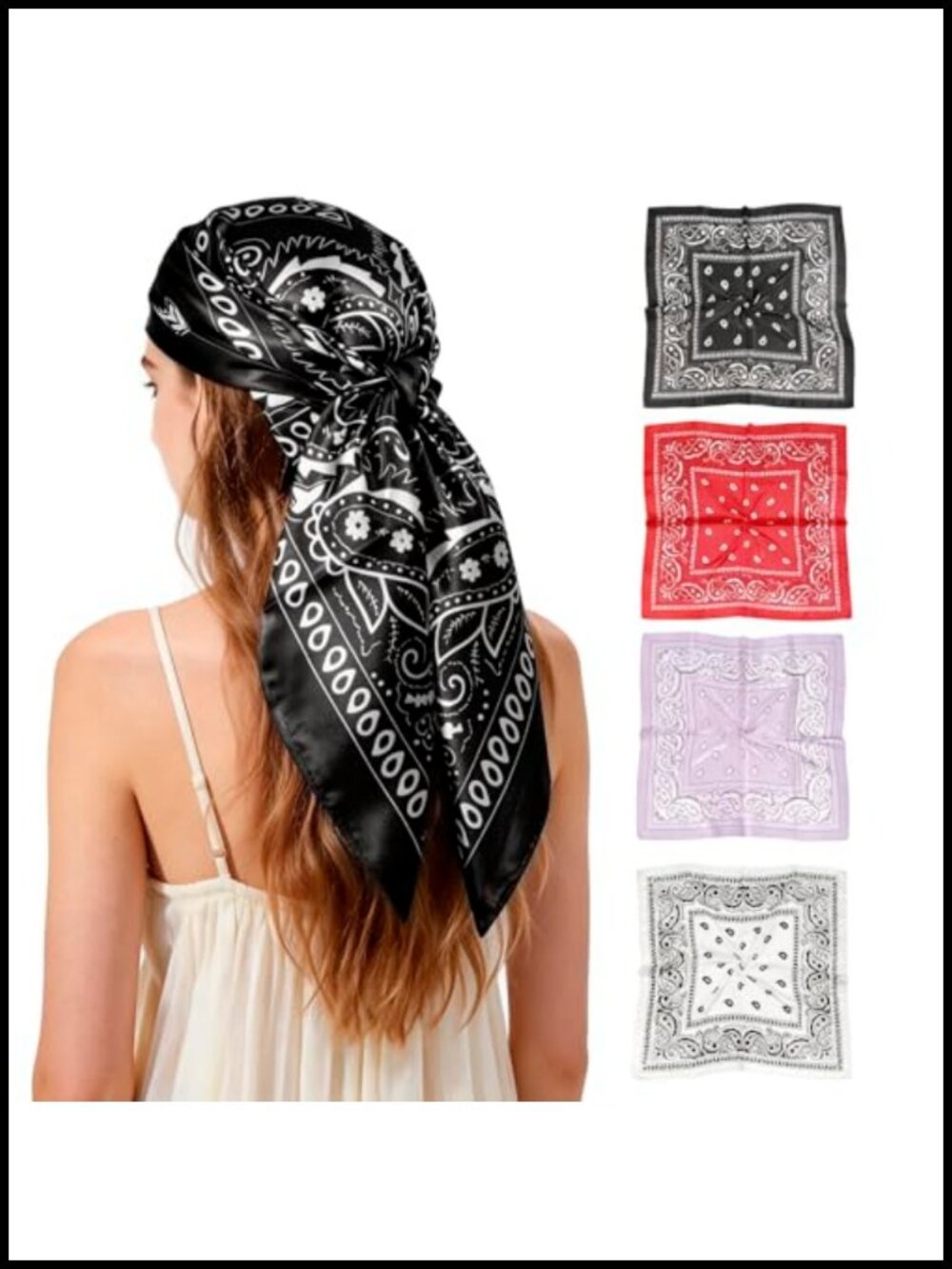 Satin Silk Head Scarf 35in Square Bandana Hair Wrap Multicolor 4 Pc Set
